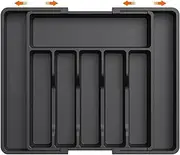 Sophistik Drawer Organiser, Extendable Cutlery Tray - Adjustable, Durable Design in Black, Grey, and White – Perfect for Kitchen Utensils, Cutlery, and Drawer Organisation (Black)