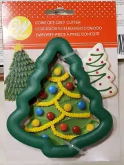 Wilton Christmas Tree Comfort Grip Green & Silver Color Large Cookie Cutter NEW