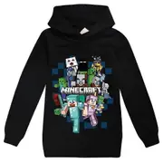 Minecraft Kids Print Hoodie Casual Long Sleeve Hooded Sweatshirt Tops Black 7-8Years