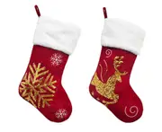 C222 2PCS Christmas Socks Gift Bag Elk Snowflake Embroidery Christmas Gift Christmas Pendant Fireplace Pendant