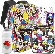 Hello Kitty Backpack with Lunch Box for Set - Bundle with 16" Hello Kitty Backpack, Hello Kitty Lunch Bag, Water Bottle, Tattoos, More | Hello Kitty School Backpack for Girls