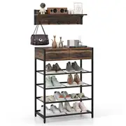 Giantex Coat Rack Shoe Storage Organizer w/Hooks Shoe Rack w/Drawers & Shelves Brown