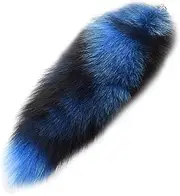 [Wedhapy] Faux Fox Tail Keychain 15.8'' - Soft Fluffy Animal Pendant, Long Therian Holder in Blue