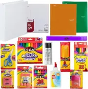 Back to School Kit: 15 Supply Crayons, Markers, Pencils, Sharpener, Scissors,...