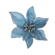 Blue Glitter Poinsettia Decorations for Xmas Tree and Wreath