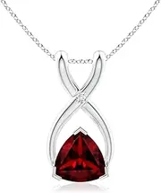 [Angara] Natural Trillion Garnet Wishbone Pendant Necklace with Diamond in Sterling Silver/14ct Solid Gold for Women | January Birthstone Jewellery for Her
