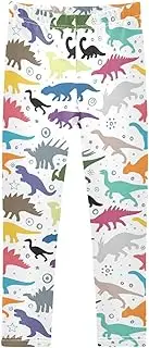 [Joisal] Trendy Dinosaurs White Girl Leggings, Soft for Yoga Pants for Girls, 4-10T