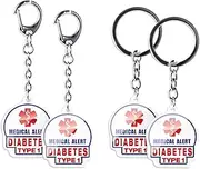[Hiverst] 4 Pack Type1 Diabetes Keychain - Allergy Medical Alert Symbol Bag Tags Set, Double Side Key Tag for Zipper Pull Charm 1.4” for Adult and Child, Type1 Diabetes