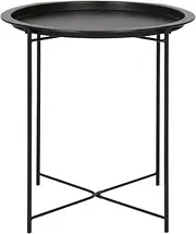 Harbour Housewares Round Tray Table with Removable Tray - Pack of 1 - Matte Black Steel Bed Side Table Raised Lip Serving Dish Compact Collapsible Folding Stand for Bedroom, Home and Office
