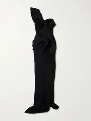 [Maticevski] Maticevski - Pantheon Wave Ruffled Mesh-trimmed Sequin-embellished Crepe Gown - Black - UK 8 UK 8 Black