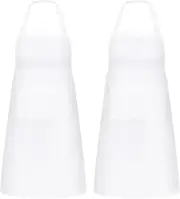 2 Pack White Aprons with 2 Pockets for Women Men Kitchen Aprons with Pockets, Ch