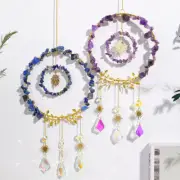 Round Suncatcher Natural Crystal Raw Stone Sun Wind Chime Leaves Pendant Hanging