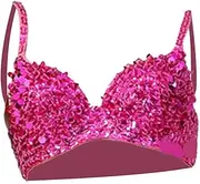 [Frediuo] Sequin Corset Underwear Punk Bling Corset for Performance Party Nightclub Show, rose red, M