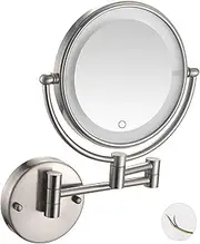 Wall Mounted Lighted Makeup Mirror, Hardwired Double-Sided Magnifying Vanity Mirror Extended Arm 360° Swivel LED Shaving Mirror,Nickel-5X