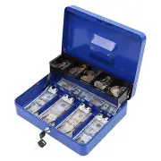 Metal Cash Box Cash Box with Money Tray and Key Lock Storage Box Blue4 Bill /...