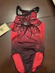 GK Simone Biles Red & Black Flower w Sequins Adult Small Gymnastics Leotard NWT