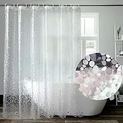 Pebble Pattern Waterproof Translucent Shower Curtain Liner Shower Tub Liner 180x180cm Bottom with 3 Heavy Duty Magnets with 12 Hooks