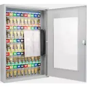 BARSKA Freestanding Steel Key Cabinet with Glass Door Keyed Hook-Style Gray