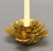 Candle Holder 25 Petal Ceramic Peony GOLD 5.75"D 3"H Set/2