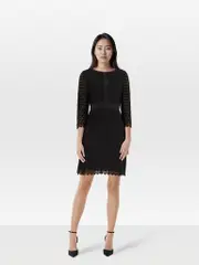 Black Lace & Mesh Knee Length Dress