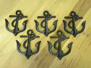 5 Coat Hooks Hat Rack Wall Mounted Decor Black Lakehouse Nautical Cast Iron Fish