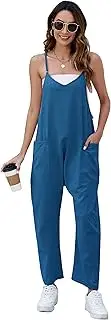 [Flygo] Womens Loose Fit Jumpsuits Sleeveless Baggy Overall Linen Cotton Oversize Crotch Rompers with Two Pockets