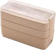 Bento Box Lunch Box 3-in-1 Compartment Containers Leakproof Stackable Bento Lunch Box with Utensils (Beige)