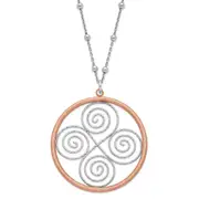 Ss/Gold Plated Sterling Silver & Rose Gold-Plated Satin D/C Beaded Swirl Circle W/ 2In Ext Necklace