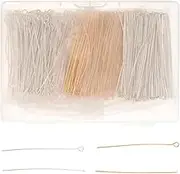 TEHAUX 600pcs Eye Pins and Flat Head Pins for Jewelry Making - 1.9" Gold and Silver Iron Straight Headpins and Eyepin for Craft DIY Earrings Necklaces Bracelets Pendants Supplies
