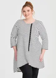 [Taking Shape] Taking Shape Ponte Tape Detail Tunic Size 14 in White / Black - Plus Size Women's Clothing White / Black