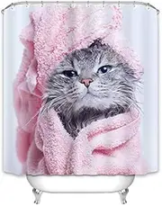 [X-Labor] Animal Shower Curtain 240 x 200 cm Waterproof Fabric Anti-Mould Including 12 Shower Curtain Rings Washable Bath Curtain 180 x 200 cm Cat B