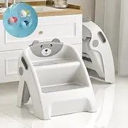 Jolada Australia Toddler Step Stool for Bathroom Sink, 2 Step Stool for Kids Toilet Potty Training,Faucet Extenders, Potty Reward Chart, Step for Kitchen Counter Nursery Bedroom (1, B_Grey-White)