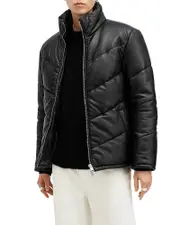 Allsaints Raya Leather Quilted Full Zip Puffer Jacket