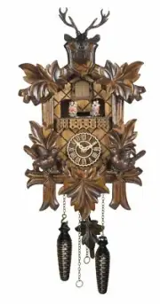 Quartz Cuckoo Clock 5 leaves, birds, with music and moving danc.. TU 383 QMT NEW
