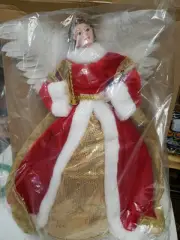 Angel Tree Topper Red Velvet Gold Sequin New