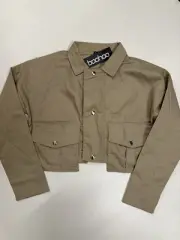 Womens Jacket Size 14 Beige Crop Design Button Front Boohoo Top RRP £50