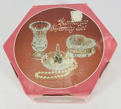 Vintage 3 Pc Romance Vanity Set Zajecaf 24% Lead Crystal Vase, Box, Ringdish