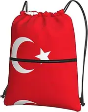 EdWal Flag Of Turkey Print Drawstring Backpack Gym Bags Sports Bags With Zipper Pocket For Travel Swimming Beach, Black, One Size