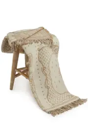 Desmond & Dempsey Bandana-intarsia Fringed Wool Blanket - Beige