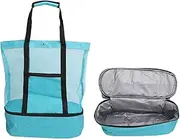 Insulated Beach Mesh Bag Large Capacity Premium Material Zipper Pocket Design with Cooler for Beach Picnic Camping Travel (Green), Green