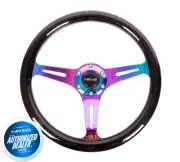 Nrg Wood Steering Wheel 350Mm Black Grip Neochrome 3 Spoke Center St-015Mc-Bk