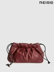 Reiss Bordeaux Arden Leather Drawstring Clutch Bag (M83616) | $355