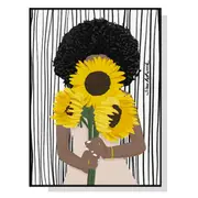 Wall Art African Woman Sunflower Black Frame Canvas