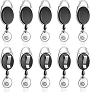 Retractable Badge Reel with Carabiner Belt Clip and Key Ring for ID Card Key Keychain Badge Holder Black 10 Pack