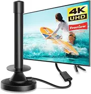 QZUAUKU TV Aerial - Digital Indoor 250+ Miles Long Range - Amplified HD TV Antenna for Freeview TV Support 4K 1080P Local Channels with Booster & 16.3 ft Coax Cable