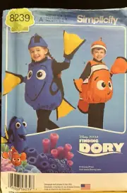 Simplicity Sewing Pattern 8239 Toddler Disney Finding Dory Costumes Size 1/2-4