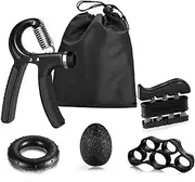 GEHARTY Hand Grip Strengthener Forearm Grip Workout Kit (5-in-1 pack) with Adjustable Resistance Hand Gripper 5-60 KG, Finger Exerciser, Finger Stretcher, Grip Ring and Squeeze Stress Ball for Finger and Wrist Rehabilitation and Hand Flexibility Training