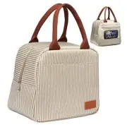 Insulated Lunch Bag Women - Lunch Bag for Women Men Khaki White Stripe