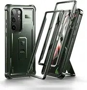 [Dexnor] Full Body Case for Samsung Galaxy S23 Ultra【Double Front Frame & Kickstand】, Bumpershock Technology Drop Protection Rugged Phone Cover Shockproof Protective Bumper Case - Army Green