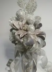 New Ribbon Christmas Tree Topper-Bow Tree Topper-Platinum And Champagne Topper